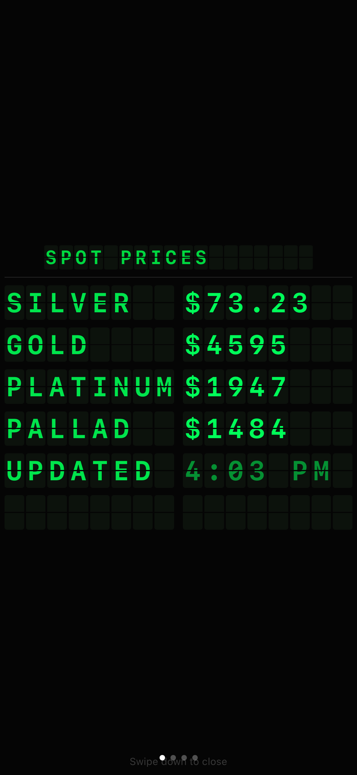 MeltWatch split-flap spot prices
